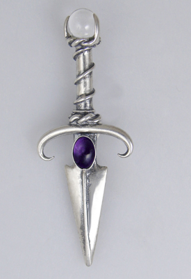 Sterling Silver Black Prince's Knife Dagger Pendant With Amethyst